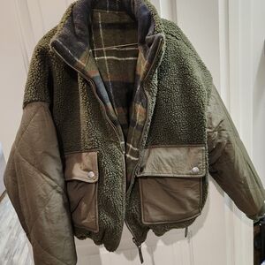Olive Green Sherpa Lined Jacket